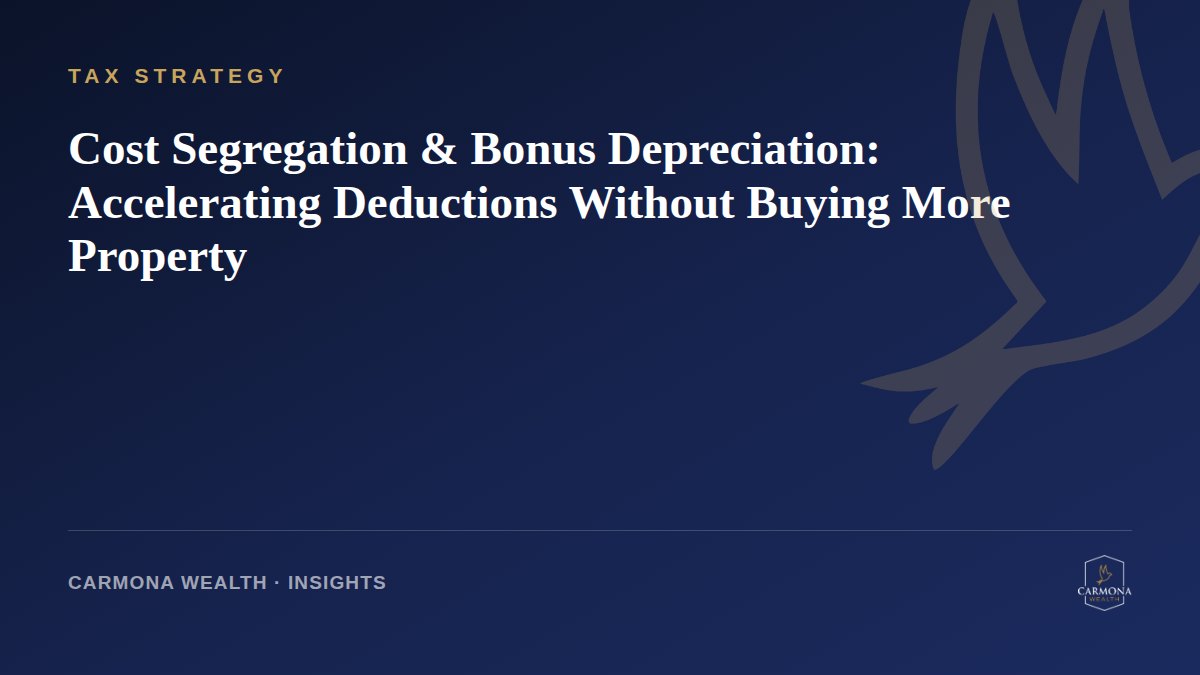 Cost Segregation & Bonus Depreciation: Accelerating Deductions Without Buying More Property
